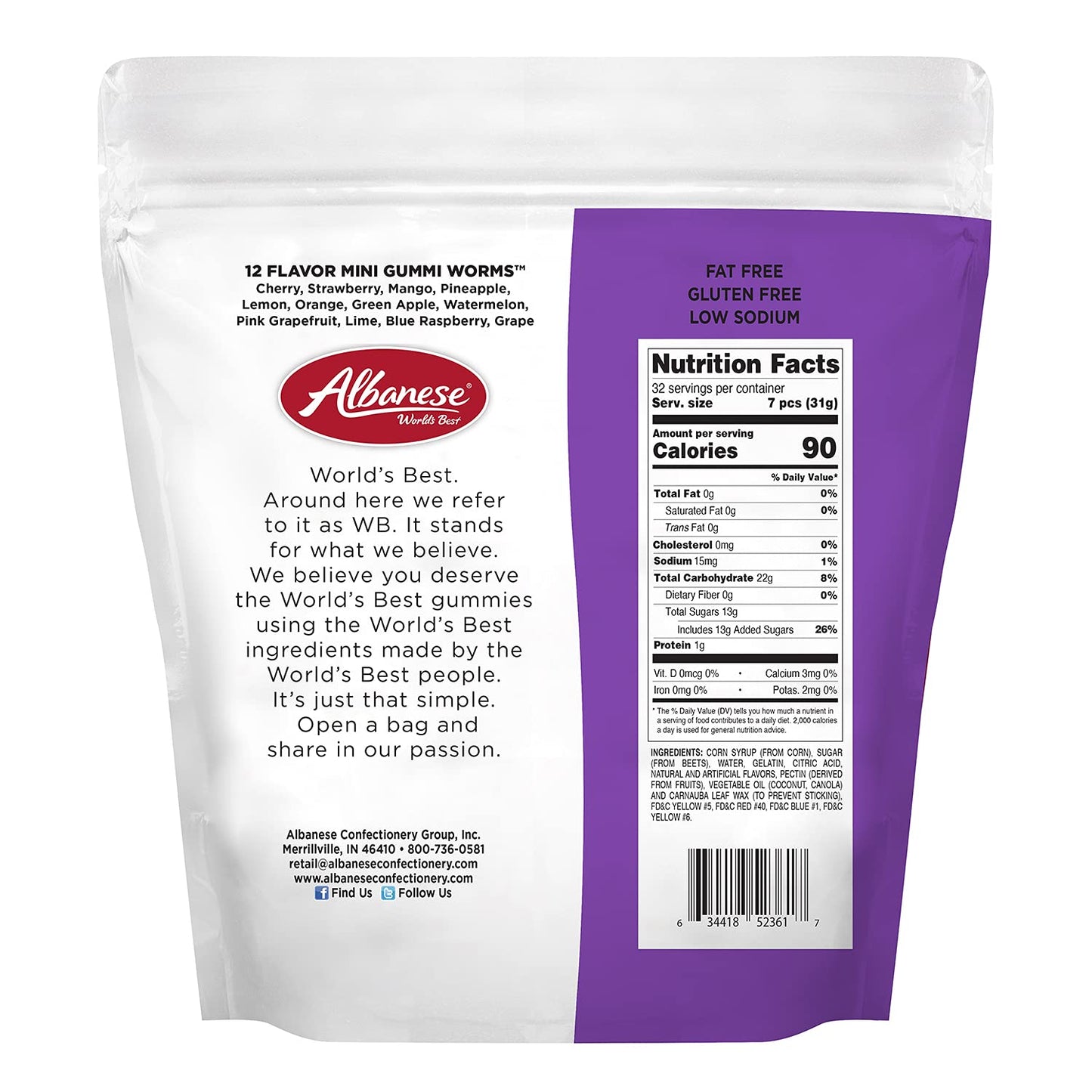 Albanese World'S Best 12 Flavor Mini Gummi Worms, 36Oz Bag Of Candy, Soft & Chewy Candy Snacks, Fruity Flavor Assortment