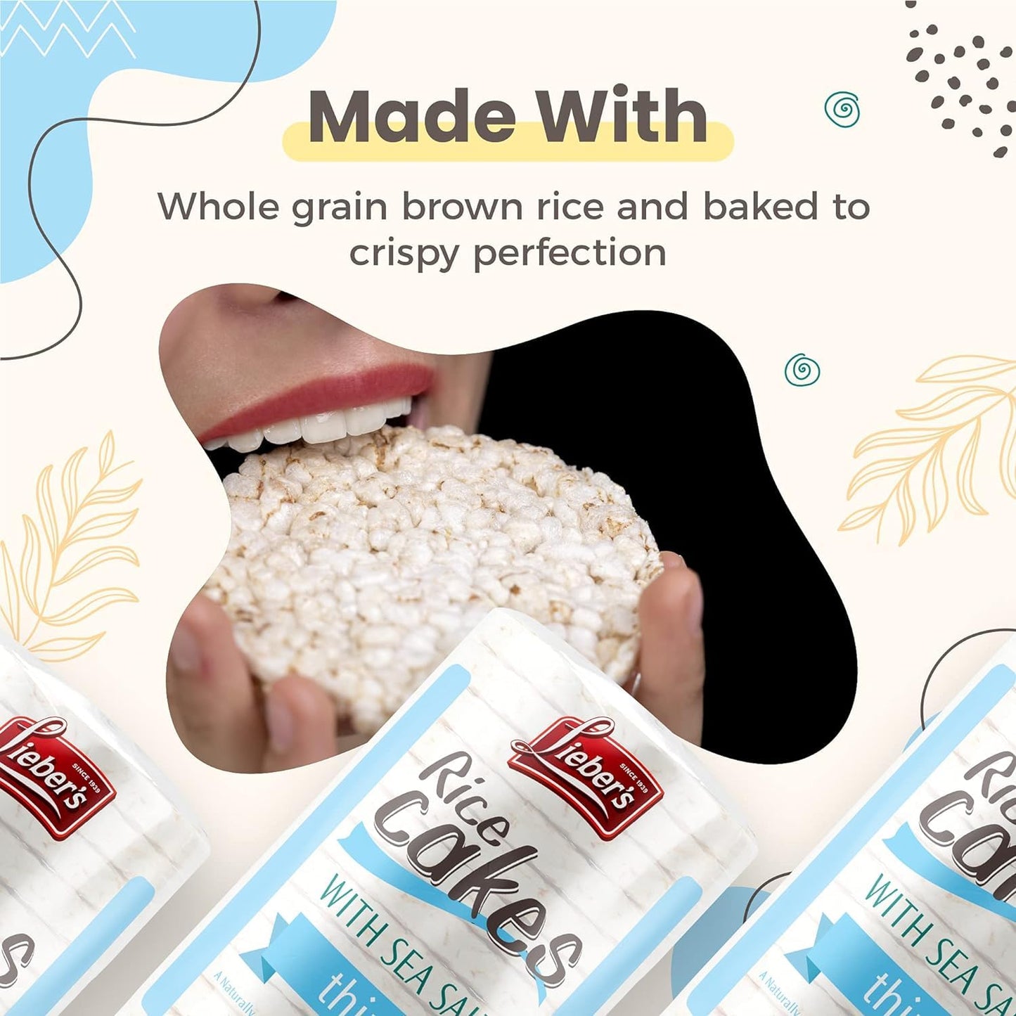 Liebers Sea Salt Rice Cakes, Dairy Free, Gluten Free, Vegan, Kosher Certified, 3-Pack, 1.03 Ounce