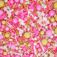 Sweets & Treats Boutique Pink Flamingo Party Sprinkles - Tropical Ocean Cake Toppings, Rose Pastel Jimmies, Gold Nonpareils