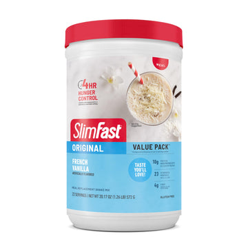 SlimFast Meal Replacement Powder, French Vanilla, 10g Protein, 1.26 lb, Pack of 1, Model 1114153, White