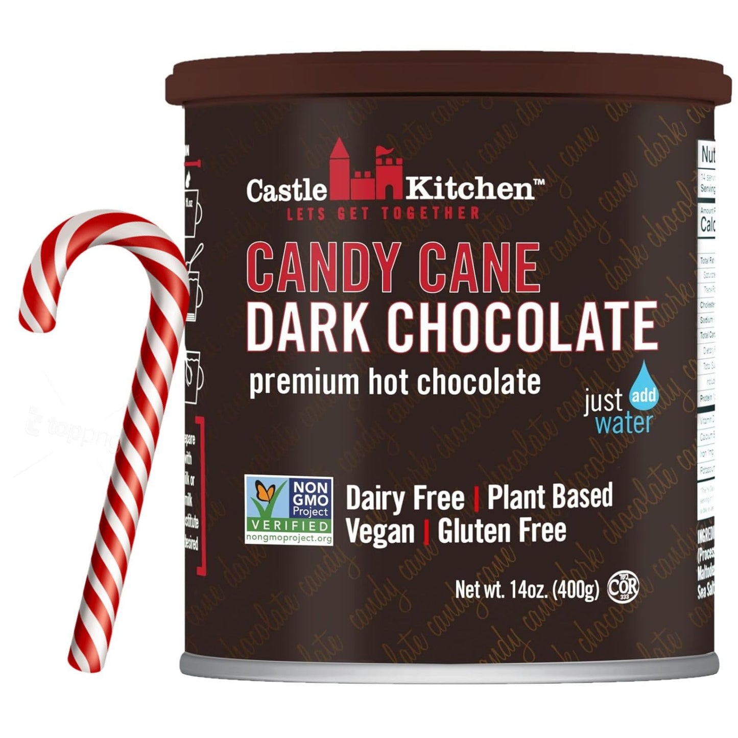 Castle Kitchen Candycane Peppermint Hot Chocolate (14 oz)-Dairy Free, Vegan Hot Cocoa Mix made With Dark Chocolate & Natural Fla