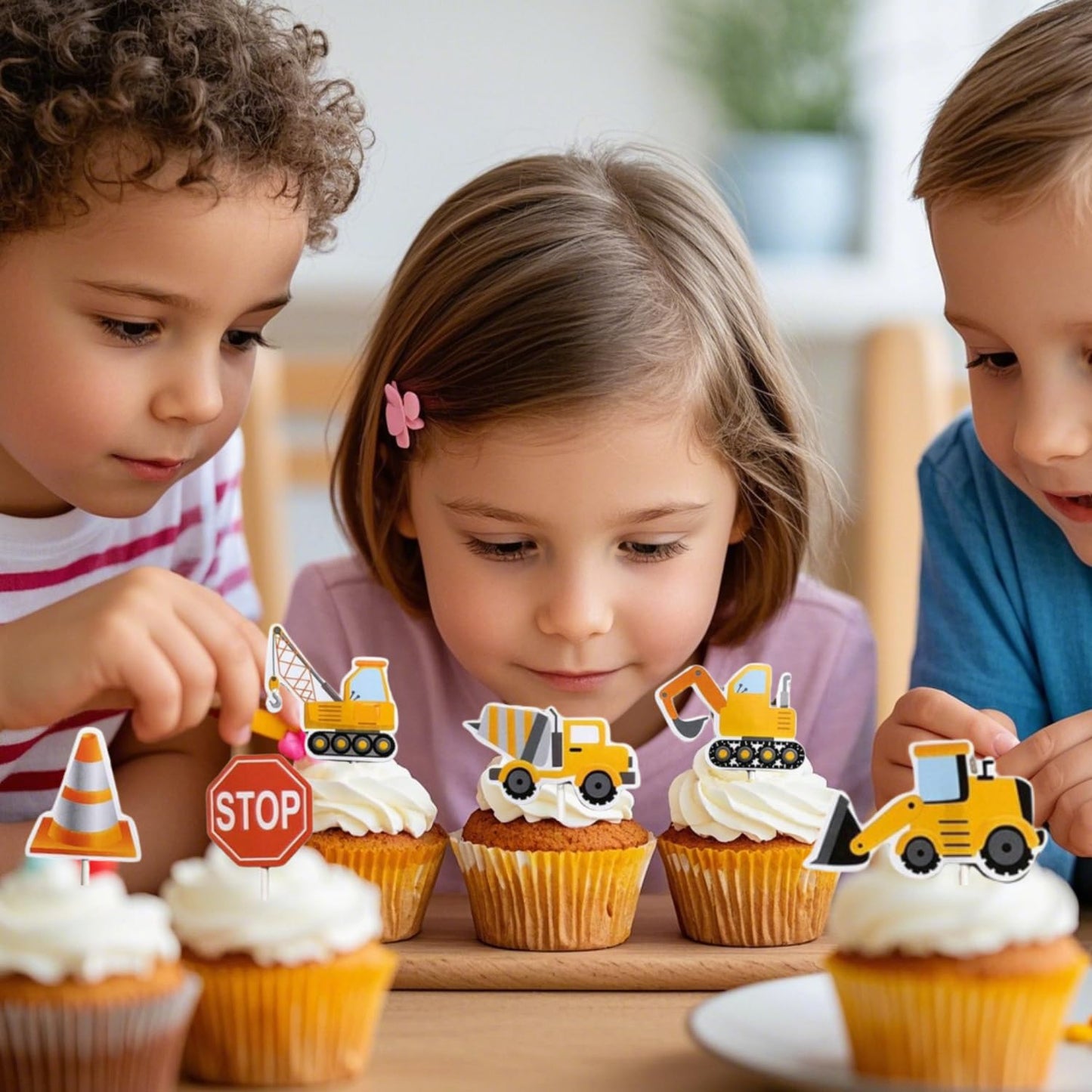 35-Pack Construction Cupcake Toppers Picks, Dump Truck Excavator Tractor Party Cake Toppers For Kids Birthday Baby Shower Party Decorations Supplies.