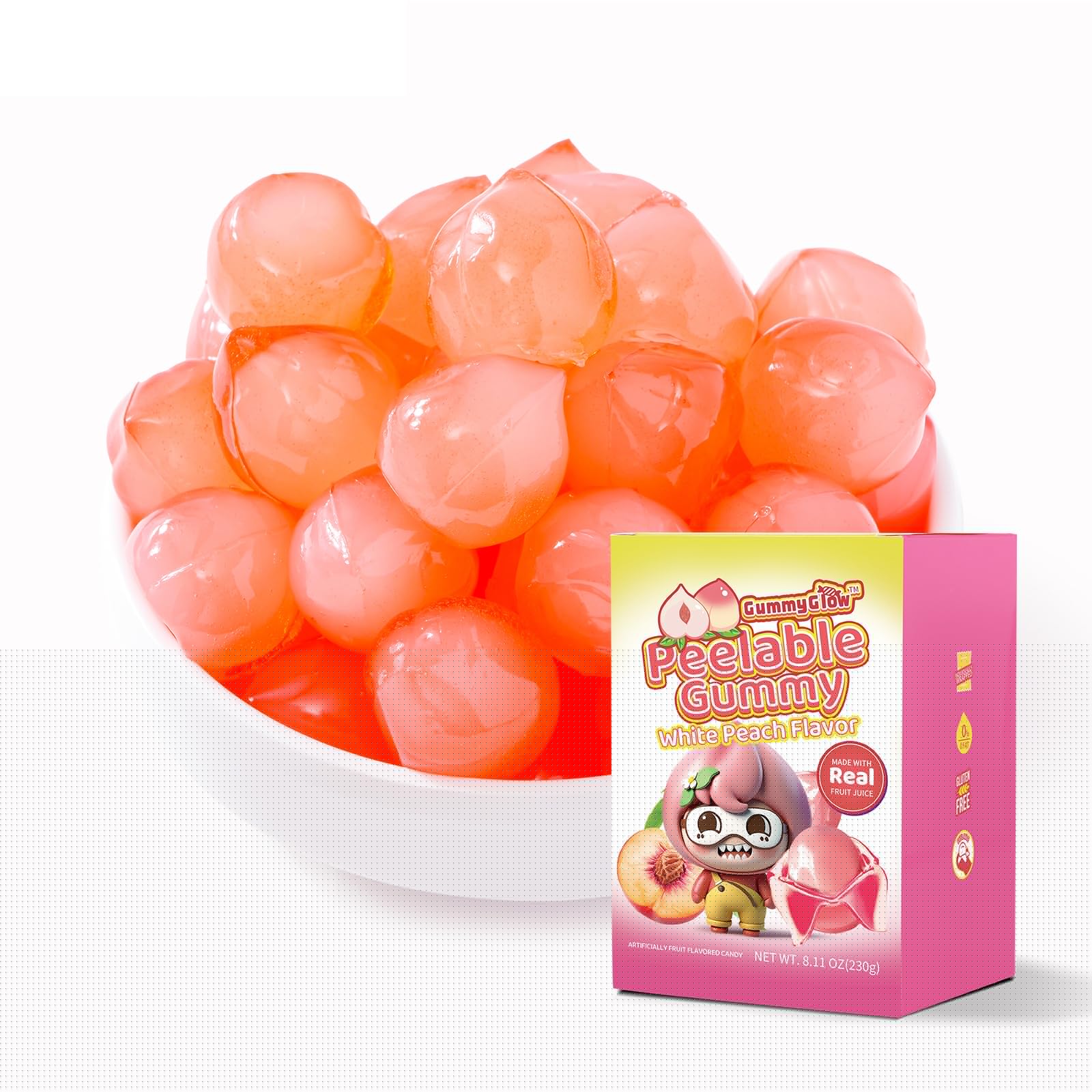 Gummyglow Peelable Fruity Gummy Candy  8.1Oz (230G) Box  45-55 Individually Wrapped Chewy Candies  Fun To Peel  Perfect For Sharing  Party Favors & Gifts (Peach)