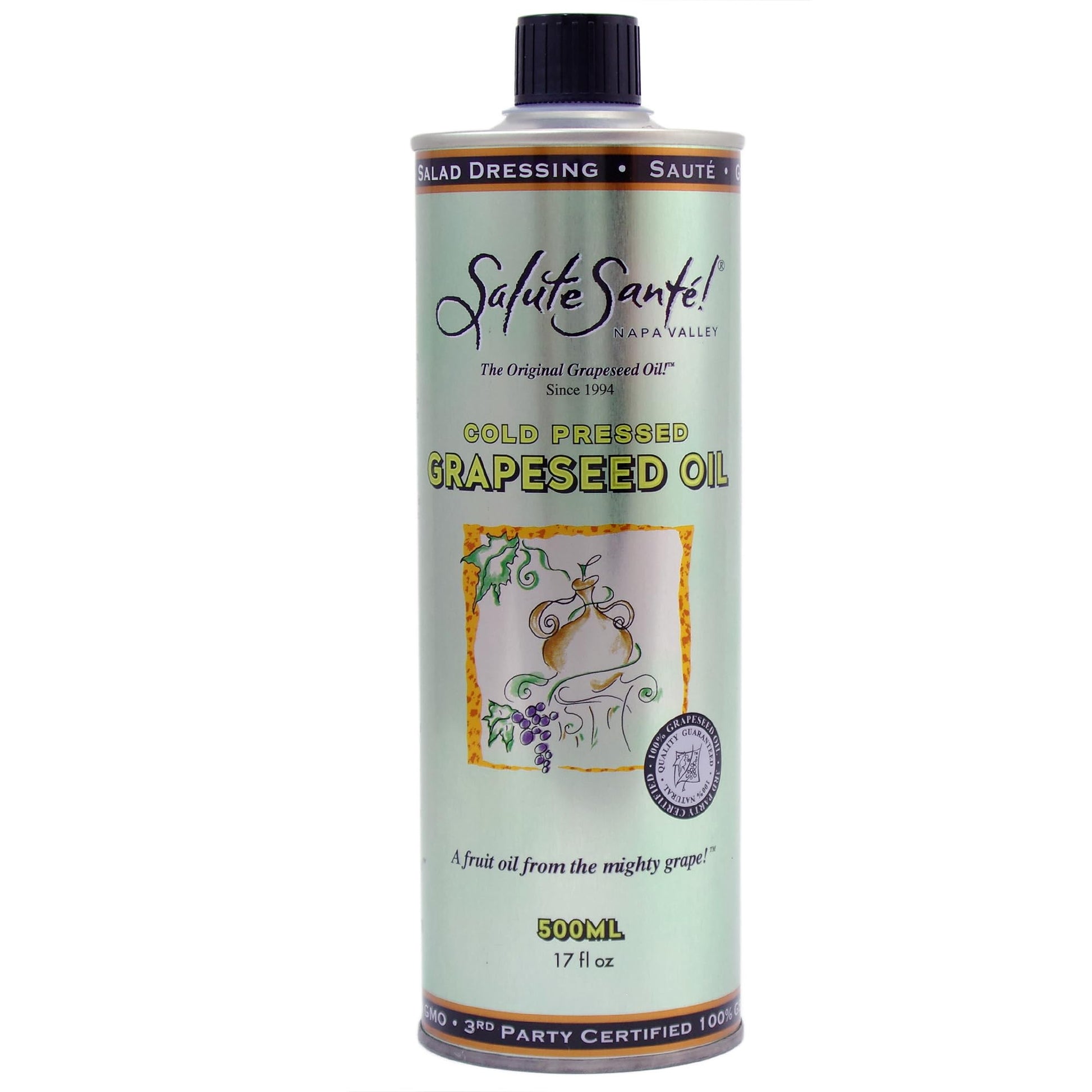 Salute Sante! Cold Pressed Grapeseed Oil, High Smoke Point, 500 ml, Ideal for Frying, Baking & Salad Dressings
