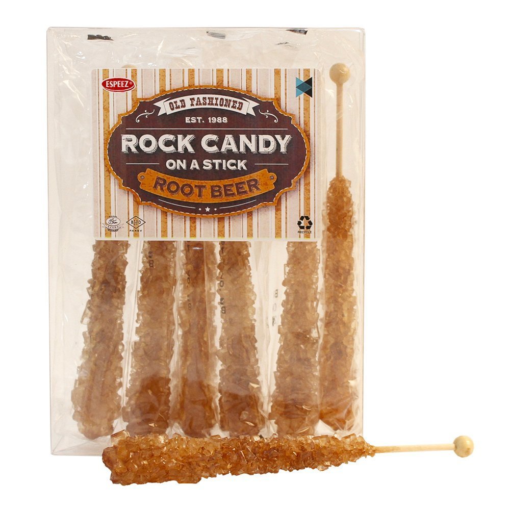 Espeez Extra Large Rock Candy Sticks - 6 Root Beer Lollipops - Individually Wrapped - Perfect for Candy Buffets and Celebrations