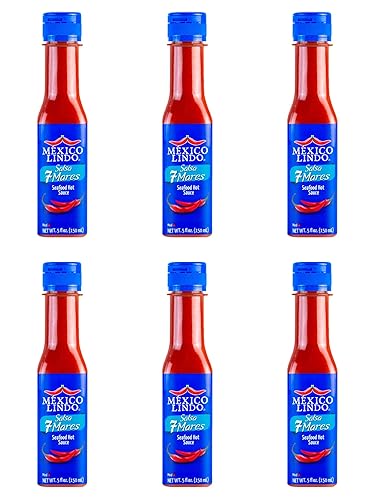 Mexico Lindo 7 Mares Hot Sauce | Perfect For Fish & Seafood | 10,800 Scoville Level | Spicy Flavor | 5 Fl Oz Bottles (Pack Of 6)