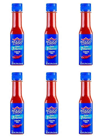 Mexico Lindo 7 Mares Hot Sauce | Perfect For Fish & Seafood | 10,800 Scoville Level | Spicy Flavor | 5 Fl Oz Bottles (Pack Of 6)