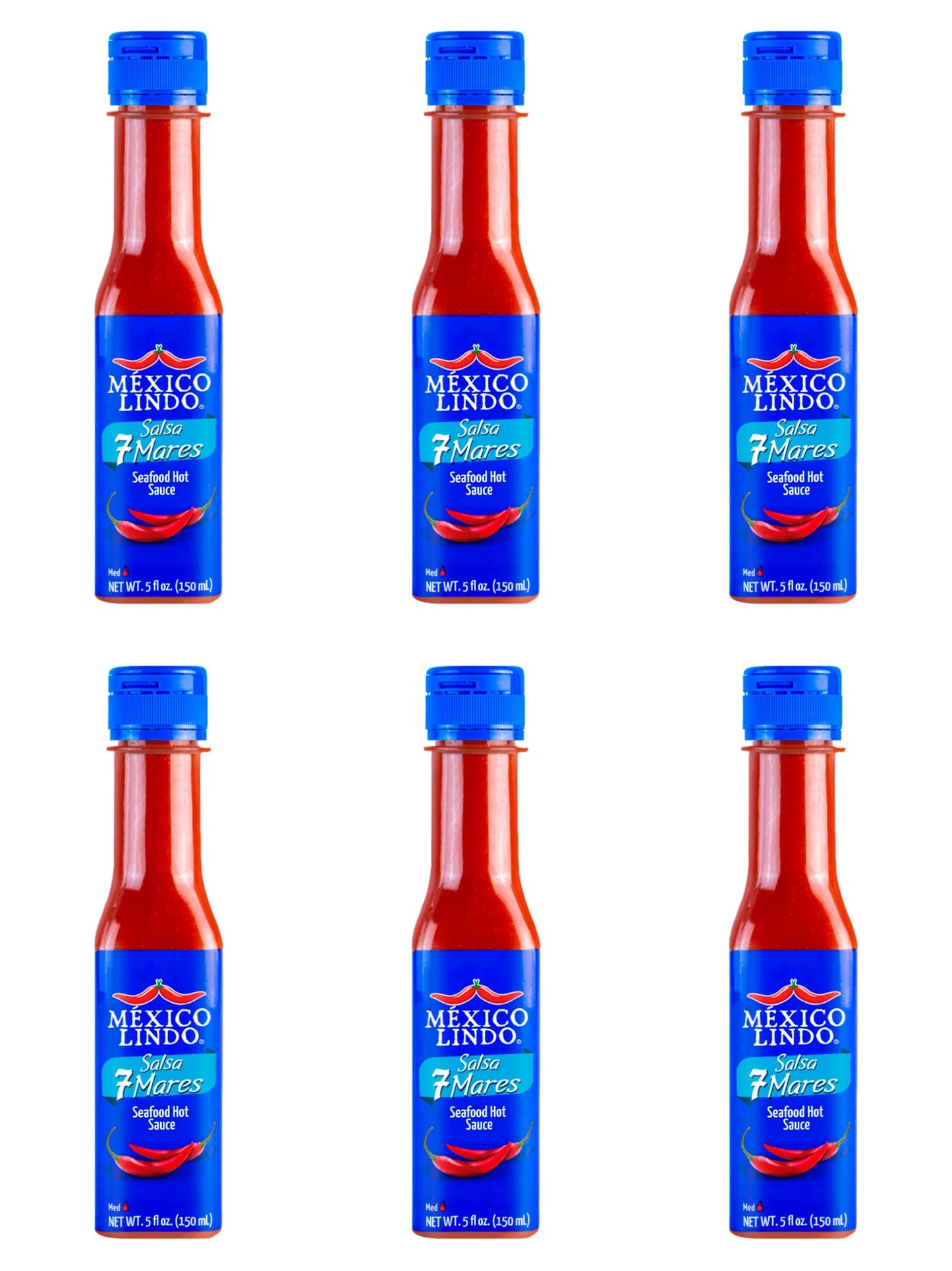 Mexico Lindo 7 Mares Hot Sauce | Perfect For Fish & Seafood | 10,800 Scoville Level | Spicy Flavor | 5 Fl Oz Bottles (Pack Of 6)