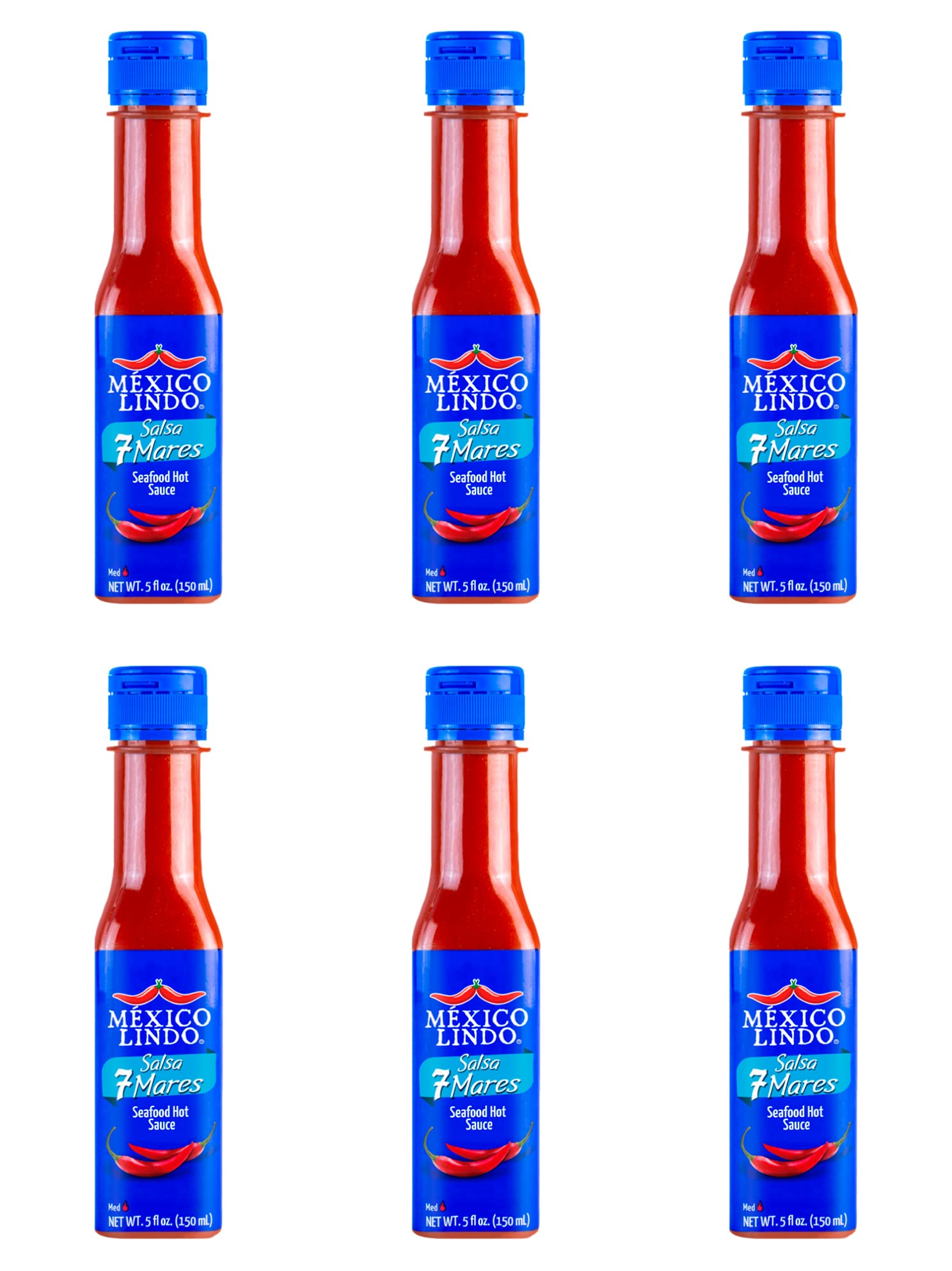 Mexico Lindo 7 Mares Hot Sauce | Perfect For Fish & Seafood | 10,800 Scoville Level | Spicy Flavor | 5 Fl Oz Bottles (Pack Of 6)