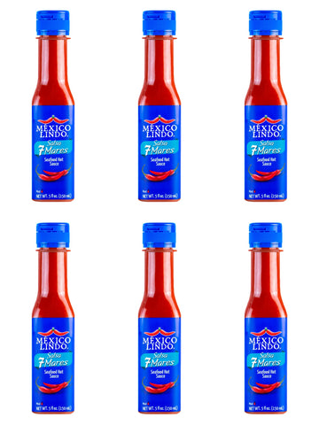 Mexico Lindo 7 Mares Hot Sauce | Perfect For Fish & Seafood | 10,800 Scoville Level | Spicy Flavor | 5 Fl Oz Bottles (Pack Of 6)