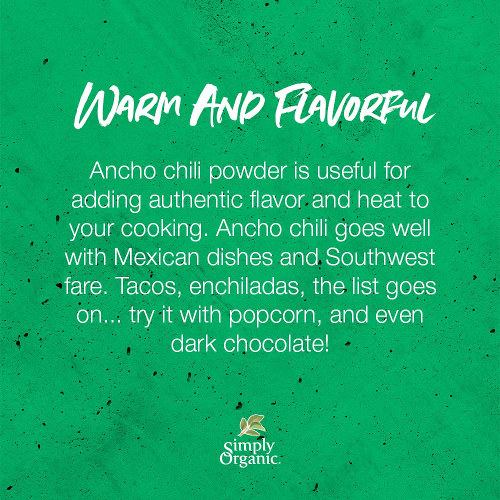 Simply Organic Ancho Chili Powder, Certified Organic | 2.85 Oz | Pack Of 3