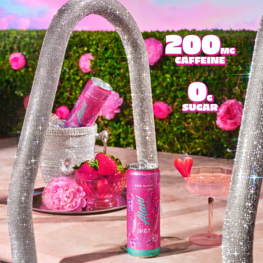 Alani Nu Sugar Free Energy Drinks, PINK SLUSH, 200mg Caffeine, 12 Fl Oz Cans, 24 Pack, Low Calorie, Zero Sugar