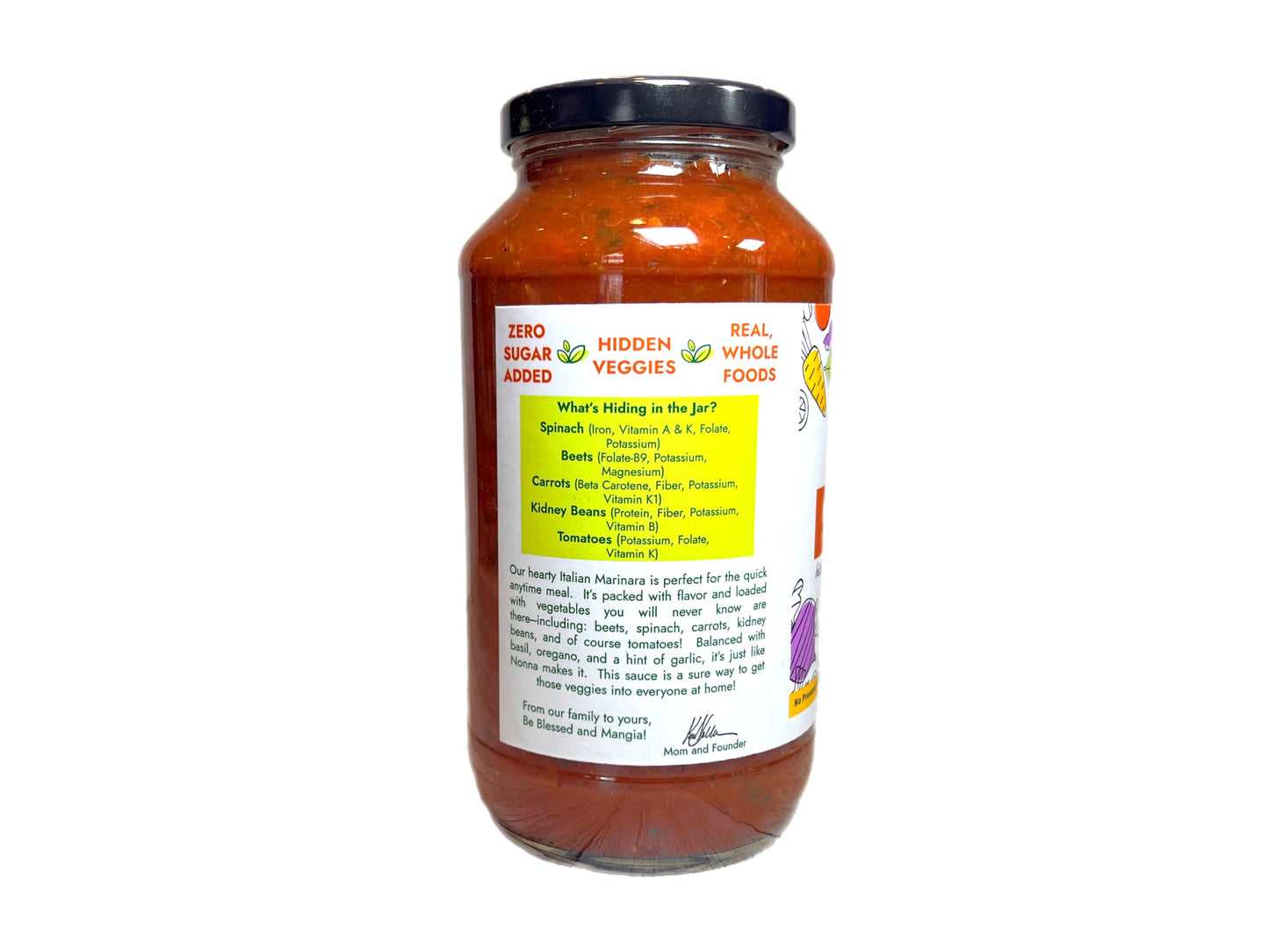 Hidden Foods Slow Cooked Marinara Sauce With Natural Vegetables, 24 Oz. Jar, Low Carb And Low Sodium, No Sugar Added, Thick And