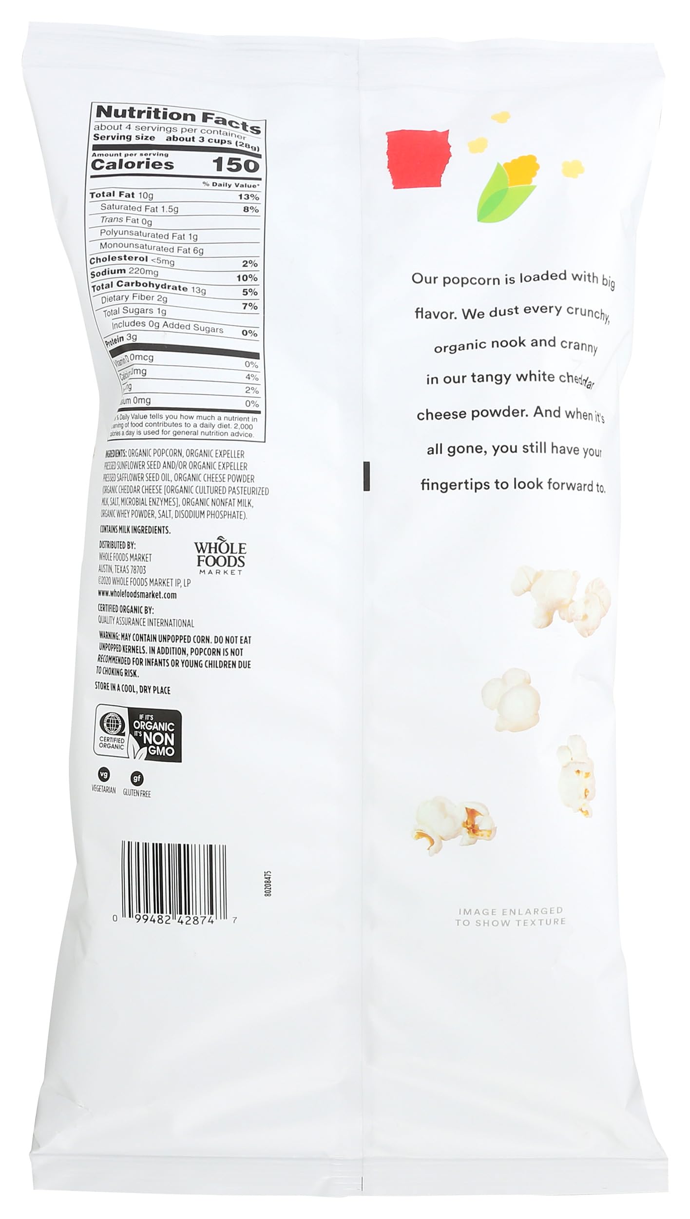 365 By Whole Foods Market, Organic White Cheddar Popcorn, 4 Ounce