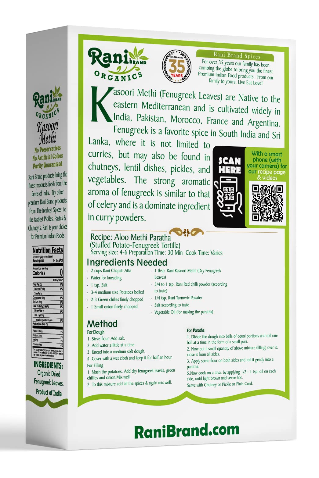 Rani Organic Fenugreek Leaves Dried (Kasoori Methi) 1Oz (28G) ~ All Natural | Vegan | Gluten Friendly | Non-Gmo | Indian Origin