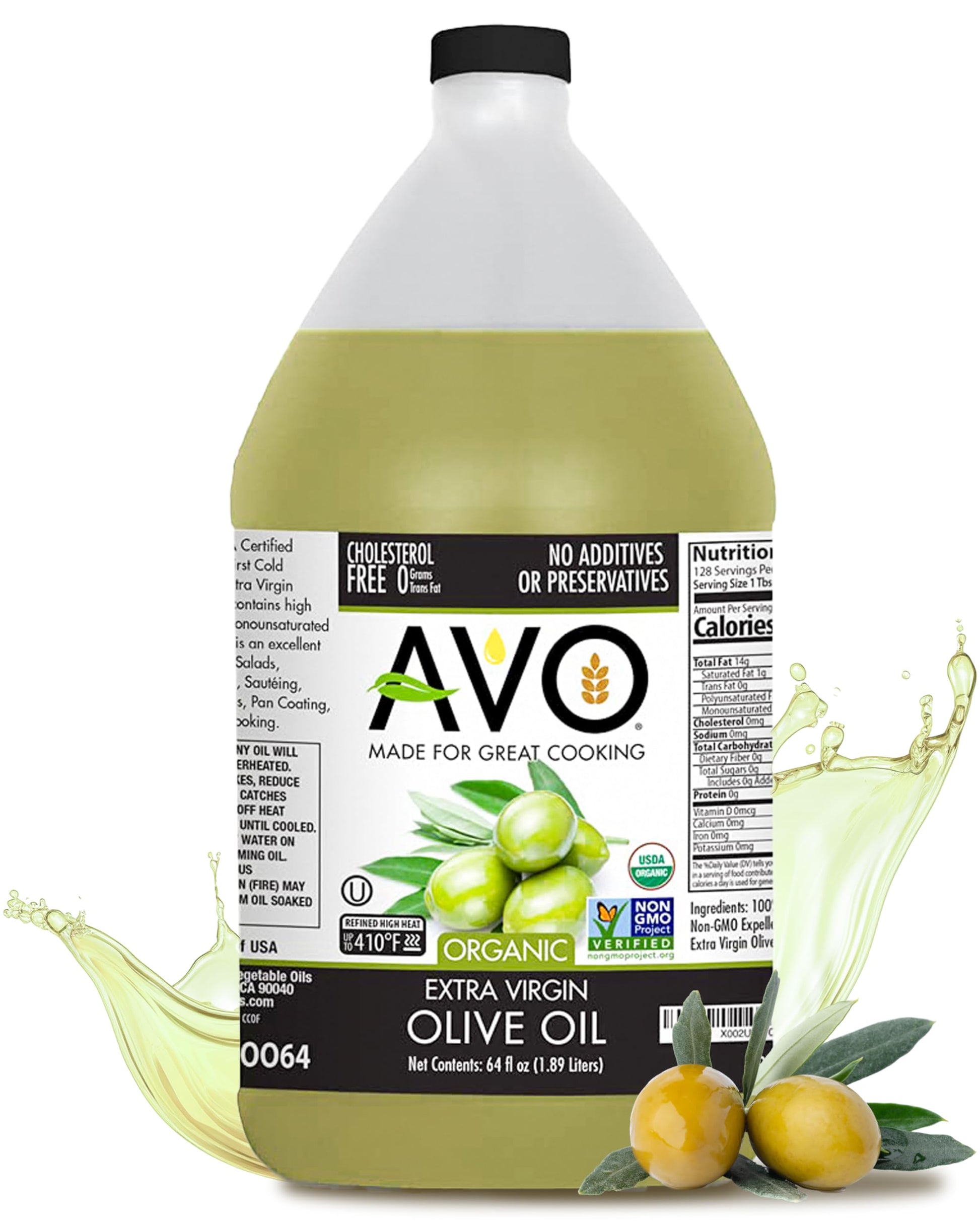 AVO ORGANIC 100% EXTRA VIRGIN OLIVE Oil, 64 Fl-oz (Half Gallon) NO preservatives added