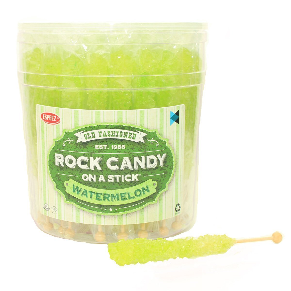 Espeez Extra Large Rock Candy Sticks - 48 Count Watermelon Lollipops - Individually Wrapped - Light Green