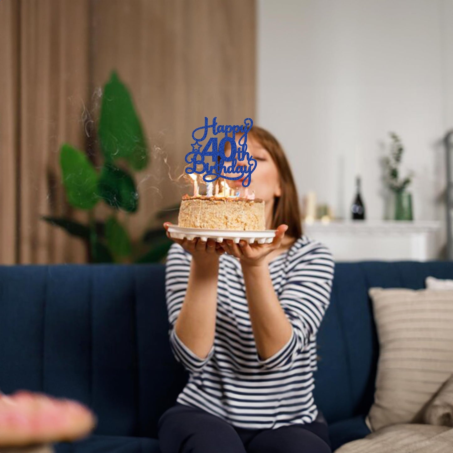 1 Pack Happy 40Th Birthday Cake Topper Blue Glitter 40 & Fabulous Cheers To 40 Years Old 40Th Birthday Cake Pick For Celebrating