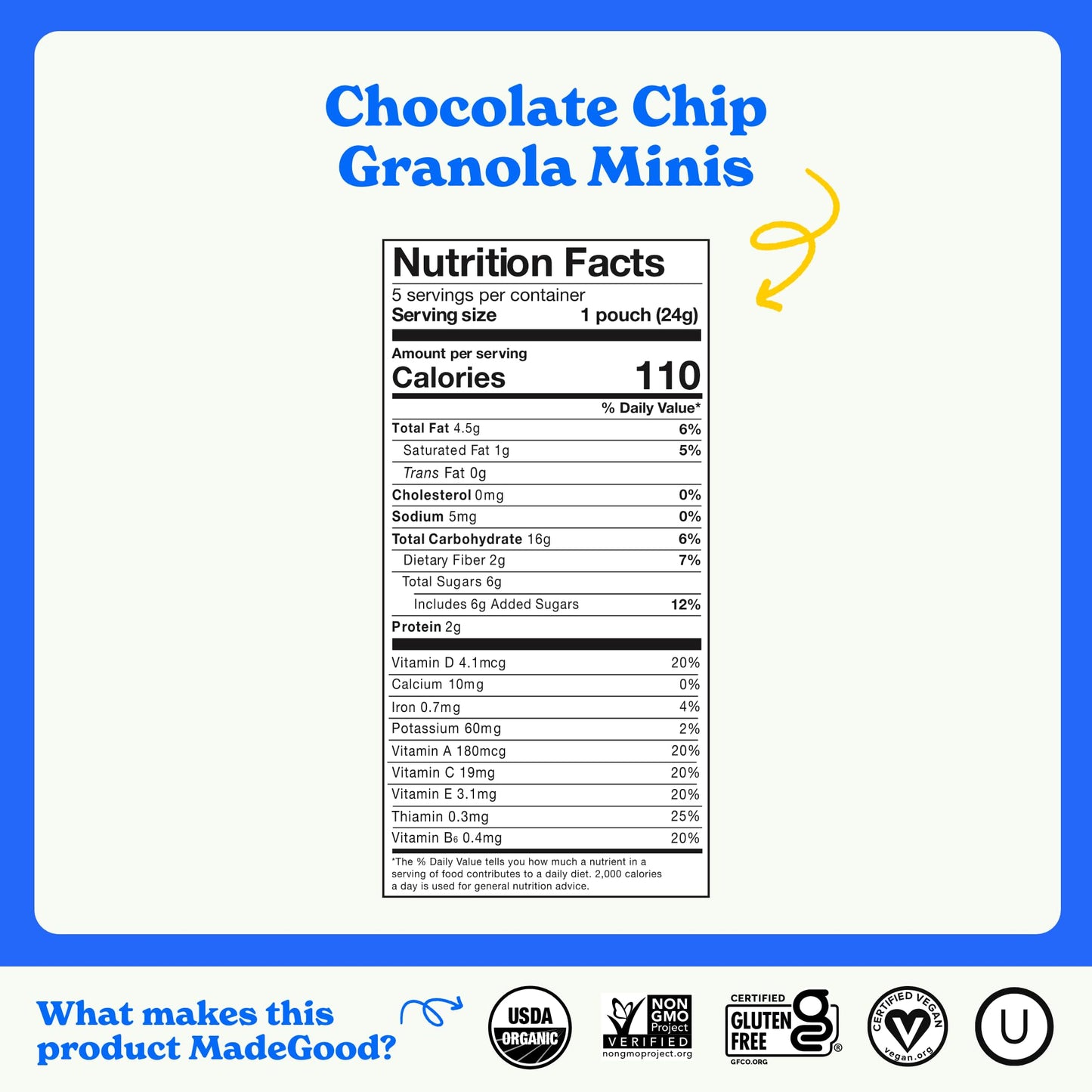 MadeGood Organic Chocolate Chip Granola Minis, 5ct x 0.85oz