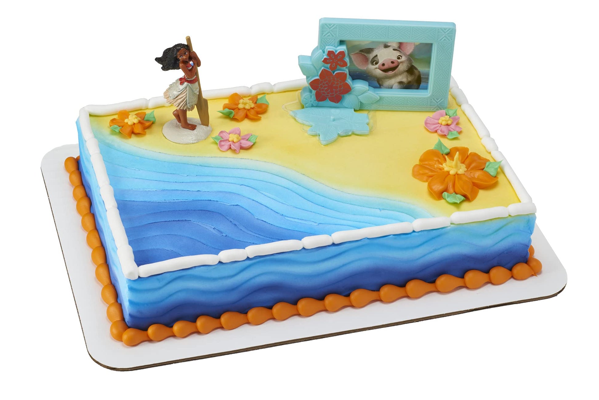 DecoPac Disney Moana Cake Topper Set, 2-Piece Decorations, Plastic, Moana 2.8H x 1.85W, Photo Frame 3H x 4