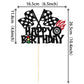 1 Pcs Race Car Happy Birthday Cake Topper Glitter Traffic Light Trophy Flag Wheel Racing Car Cake Pick For Let'S Go Racing Theme