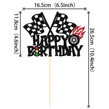 1 Pcs Race Car Happy Birthday Cake Topper Glitter Traffic Light Trophy Flag Wheel Racing Car Cake Pick For Let'S Go Racing Theme