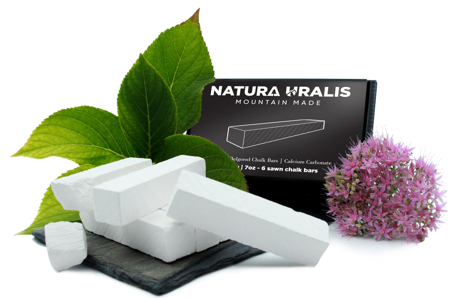 Natura Uralis Sawn Chalk - 7 oz White Chalk Bars, 6 Sticks, Velvety Texture, ASMR Sensation, Model NU-BB