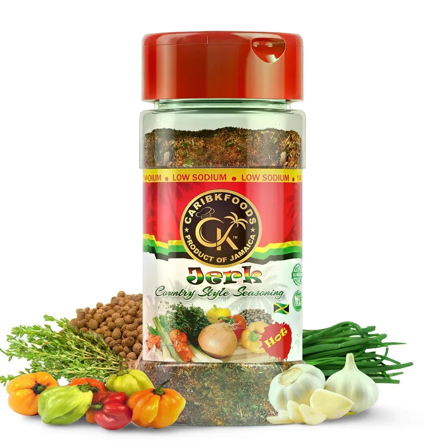 Caribbean Kitchen HOT Jerk Seasoning - 100% Authentic Jamaican Spice Blend, 4 Oz, Kosher, Low Sodium, Non-GMO, Gluten-Free, Vegan