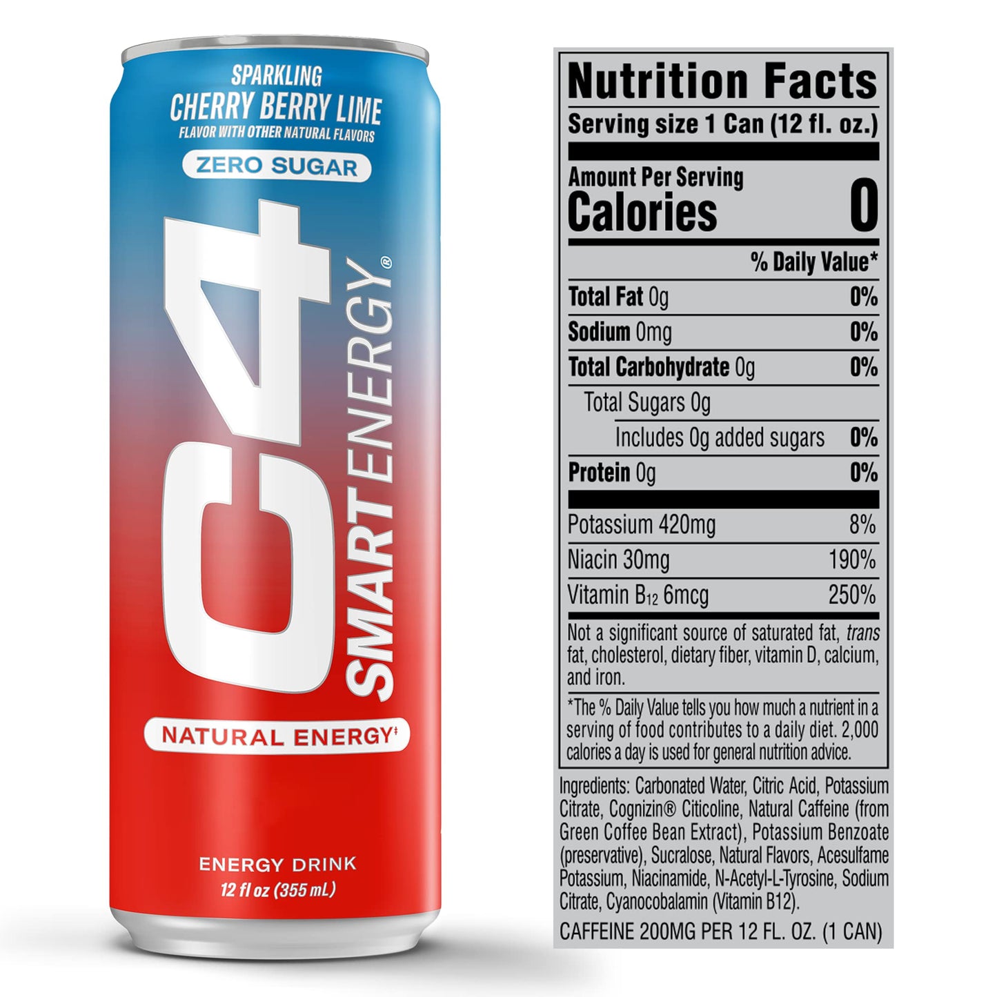 Cellucor C4 Smart Energy Drink - Sugar Free Performance Fuel, 12 Fl Oz (Pack of 12), Freedom Ice, Clear