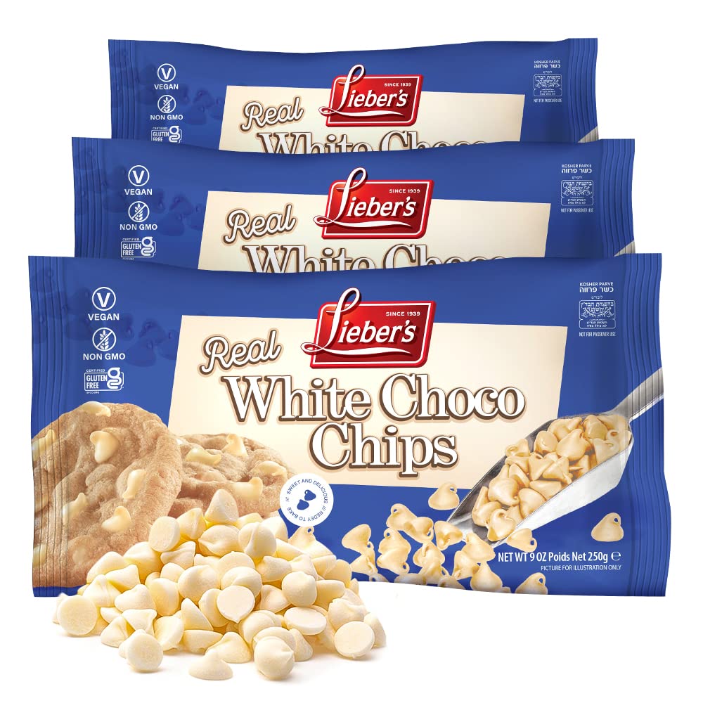 Liebers Real White Chocolate Chips, 9 Oz - Gluten Free, Vegan, Kosher, Non Gmo, Low Calorie Chocolate Chips (9 Oz Pack Of 3)