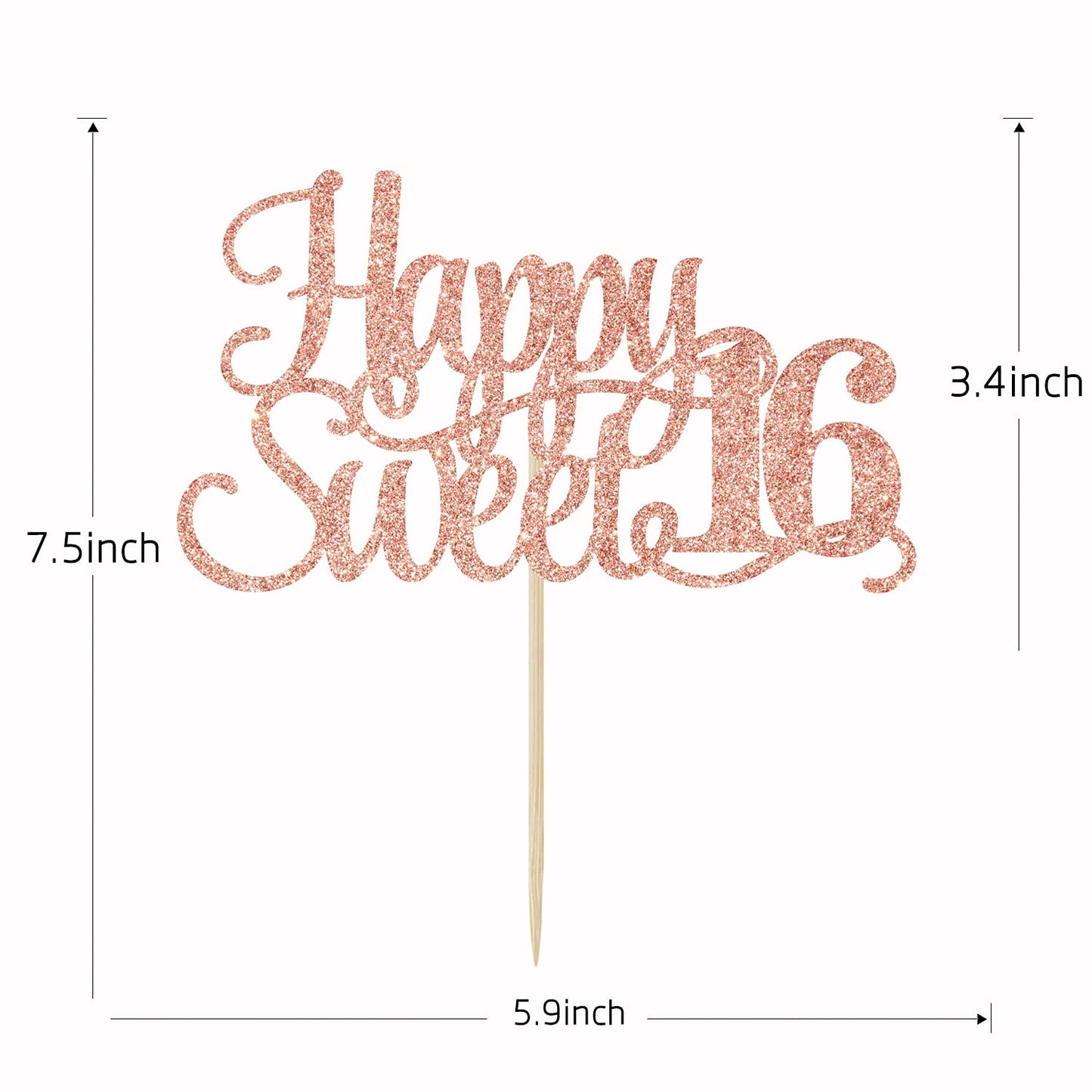 Yotawish Rose Gold Glitter Happy Sweet 16 Cake Topper - Happy 16Th Birthday Cake Decor - Hello 16, Cheers To 16 Years Birthday P