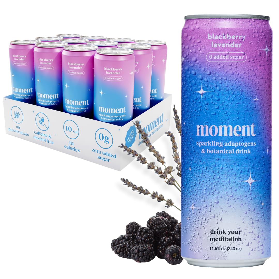 Moment Adaptogen Drink (Marine Theme Tank) | Blackberry Lavender Sparkling Soda | Flavored Sparkling Water | L-Theanine  Ashwagandha For Calm | Sugar Free Drinks  0 Energy Blend  0 Beverage-Style | 12-Pack