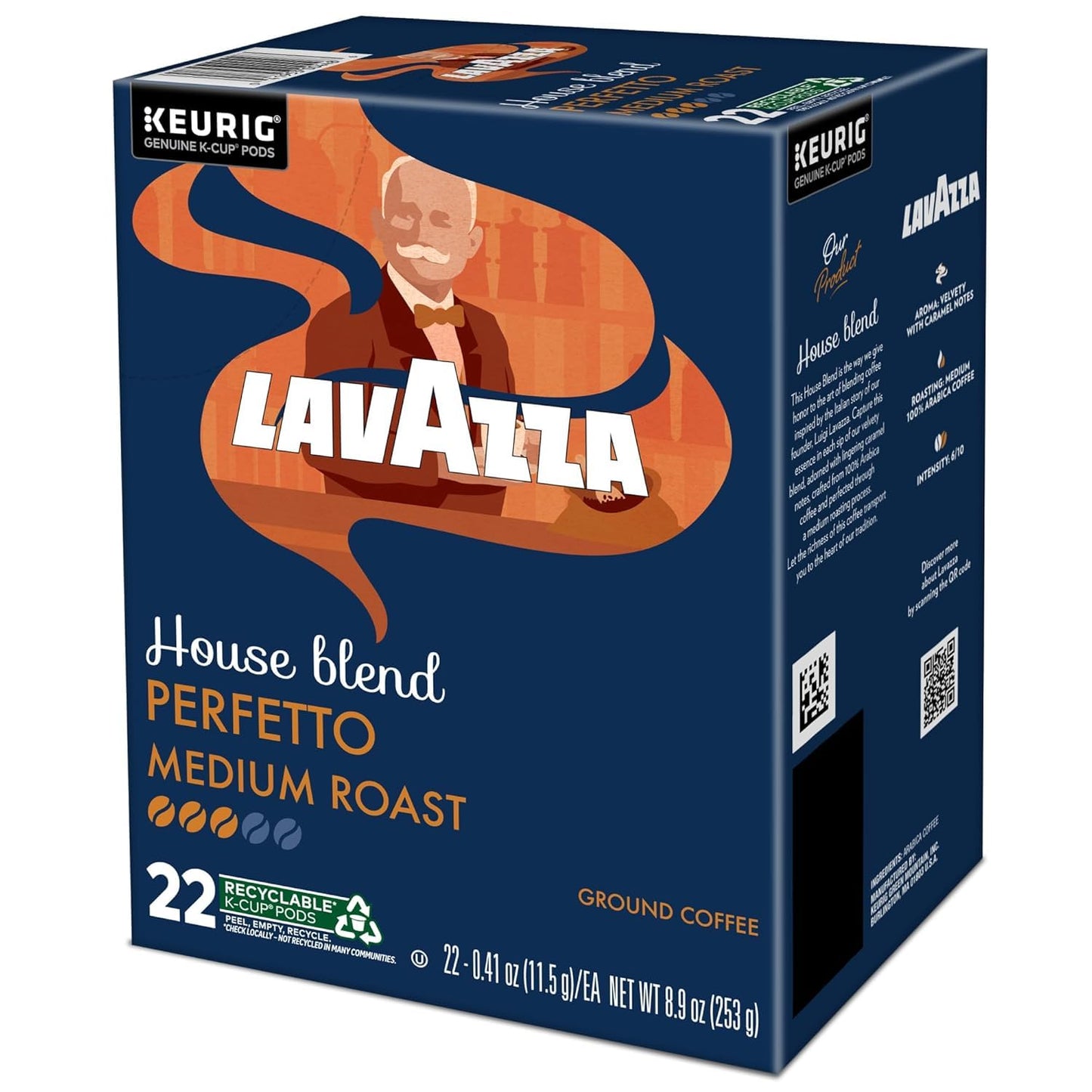 Lavazza House Blend Perfetto Keurig K-Cup Pods, Medium Roast, 100% Arabica, 44 Pods (22 Count Pack of 2)
