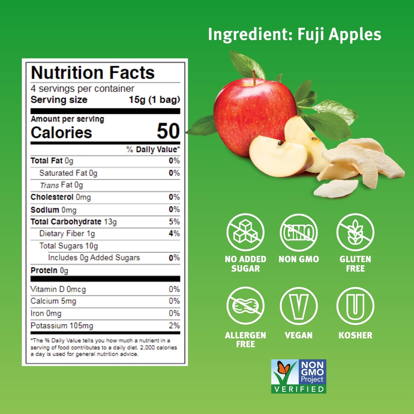 Crispy Green Freeze-Dried Apple, No Sugar Added, 0.53 Ounce (Pack of 12)