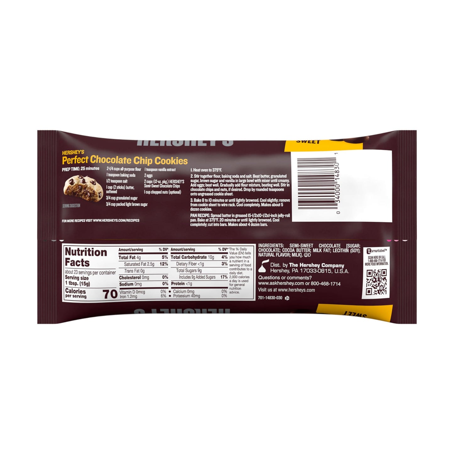 Hershey'S Semi-Sweet Chocolate Baking Chips Bag, 12 Oz