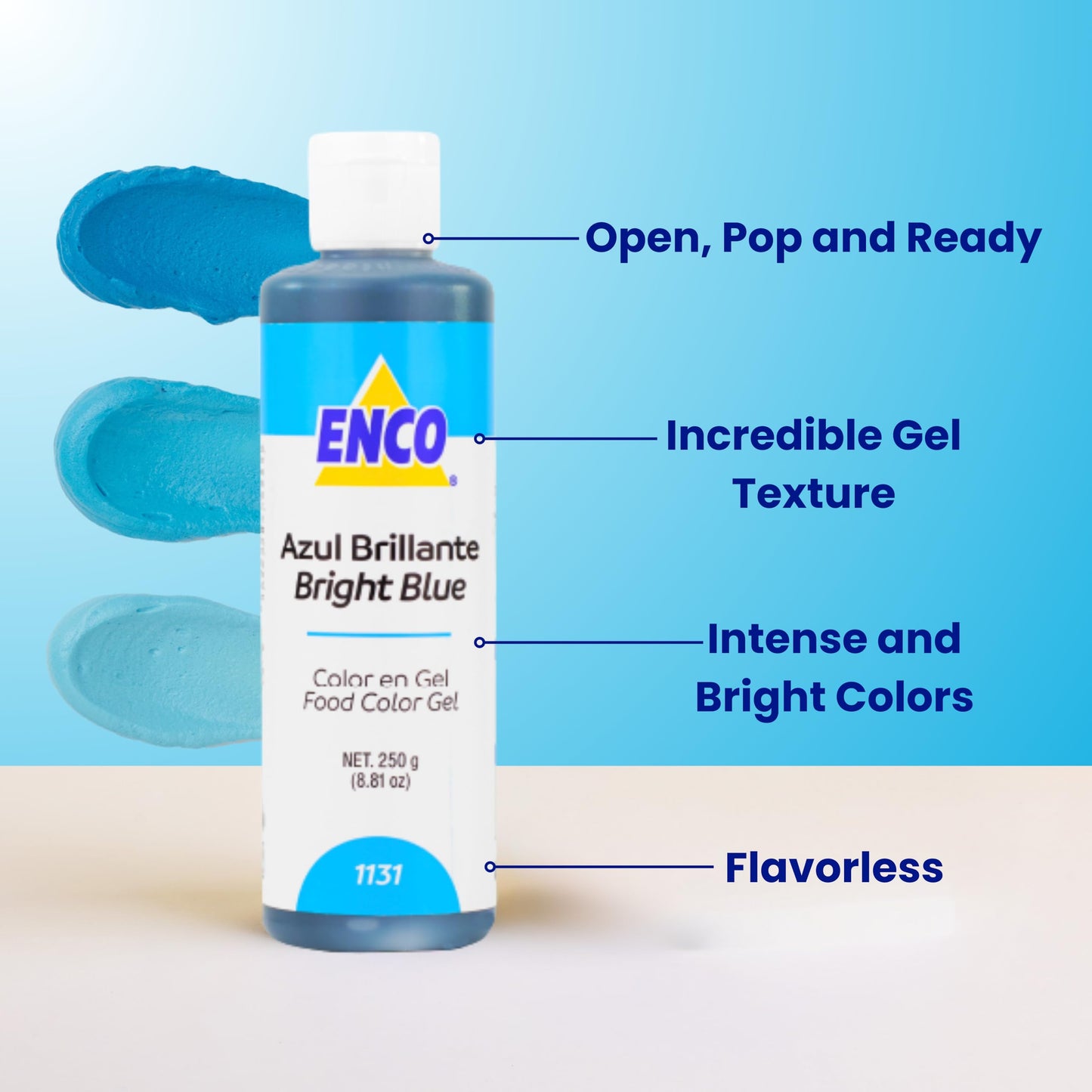 ENCO Food Coloring Gel, Bright Blue, 8.8 Fl Oz, Vegan, Concentrated