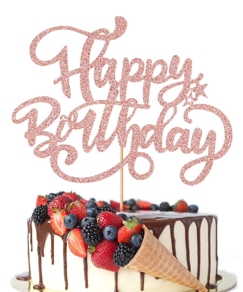 Crseniny Happy Birthday Cake Topper, Birthday Sign Cake Topper,Birthday Party Cake Decoration Supplies (Rose Gold)