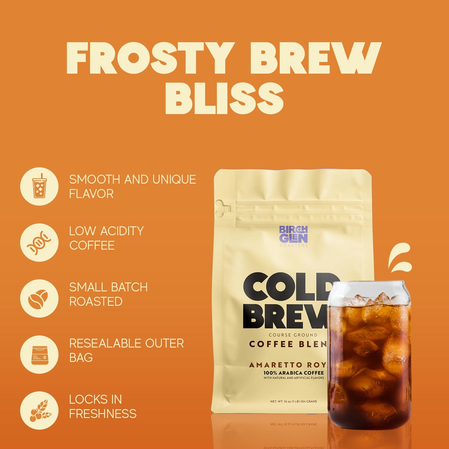 Birch Glen Roasters Cold Brew Coffee, Flavored Coarse Ground, Medium Roast, 100% Arabica, 16 oz Bag, French Toast