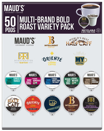 Dark Roast Coffee Variety Pack, 50Ct. Solar Energy Produced Recyclable Single Serve Dark Roast Coffee Pods Variety Pack - 100% A