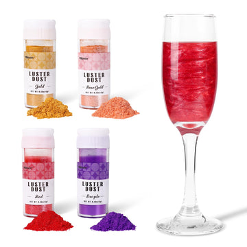 Edible Glitter for Cake Decorating, 4 Colors Luster Dust Edible, Edible Glitter for Cocktails, Baking, Drinks, Cupcakes, Chocola