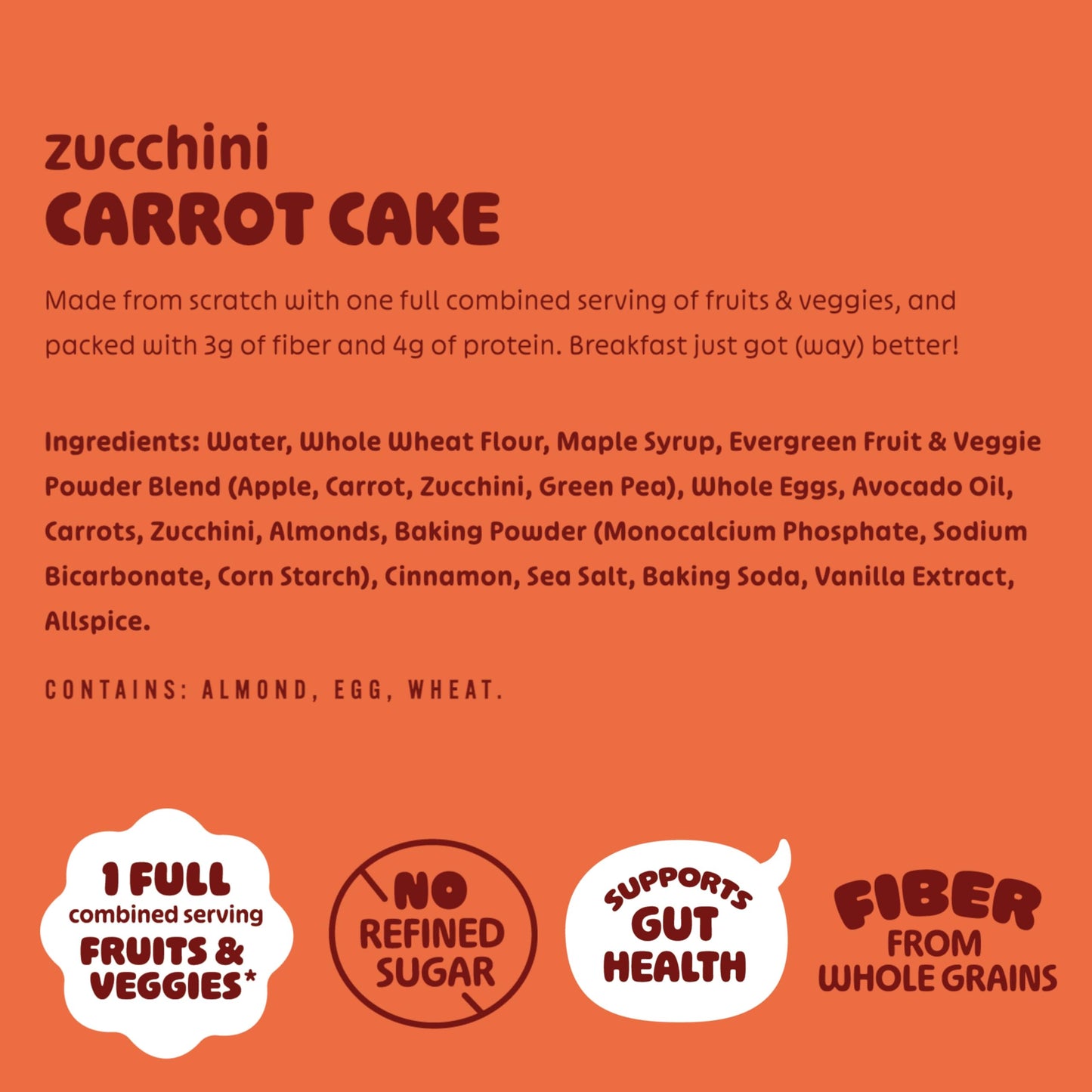 Evergreen Zucchini and Carrot Cake Waffles, 100% Whole Grain, 1 Full Combined Serving of Fruits & Veggies, Supports Gut Health,
