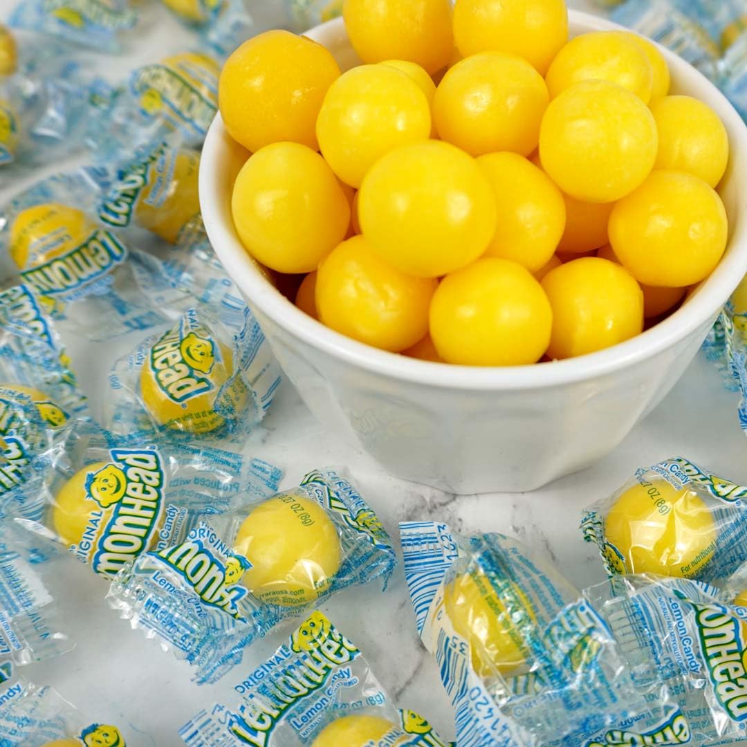 The Hampton Popcorn Company Lemonheads Candy, Sour Hard Candies, 1lb Bulk Bag, Individually Wrapped, Yellow Candy