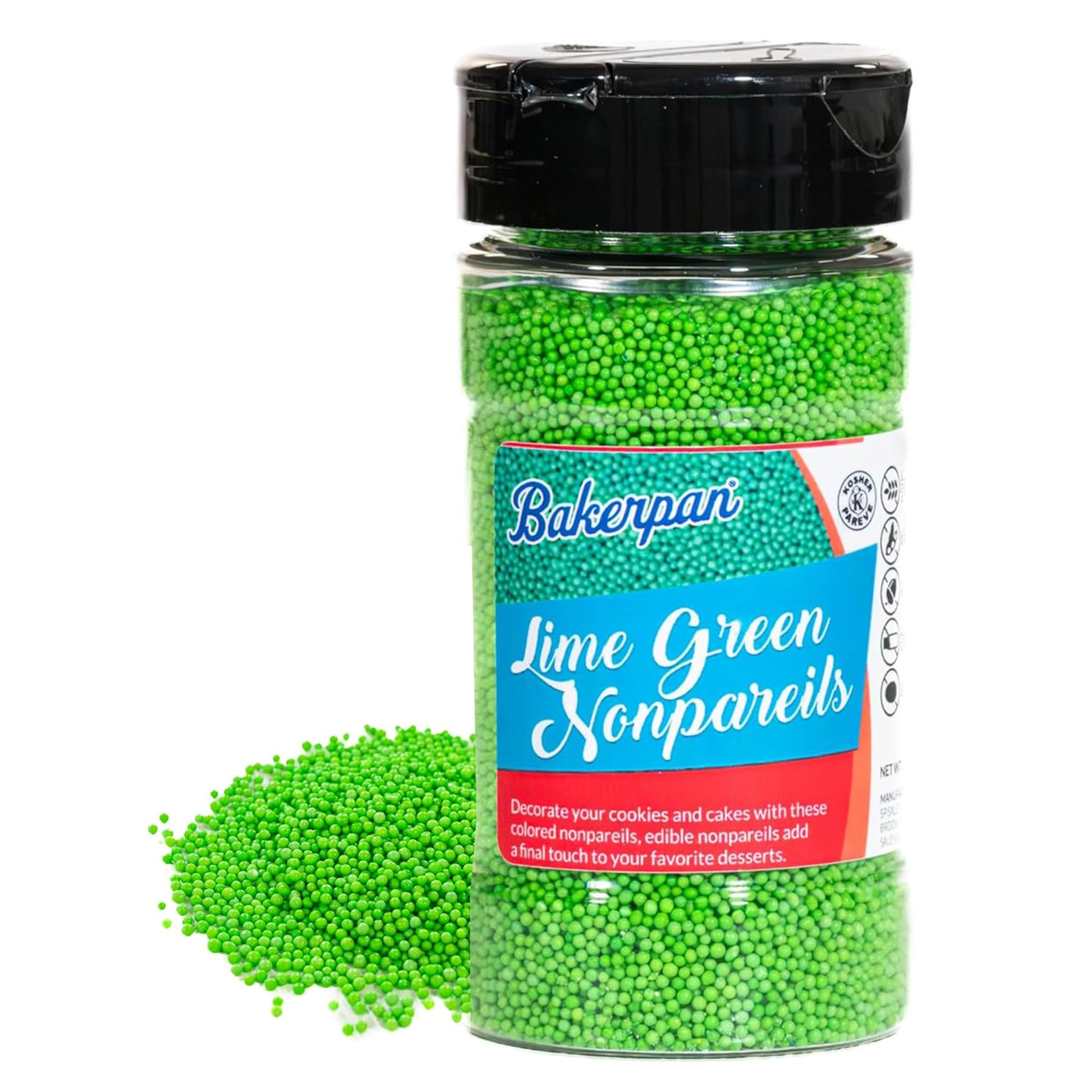 Bakerpan Lime Green Nonpareils Sprinkles - 7 Ounces Lime Green Sprinkles for Cake Decorating, Edible Nonpareils for Cupcakes, Ic