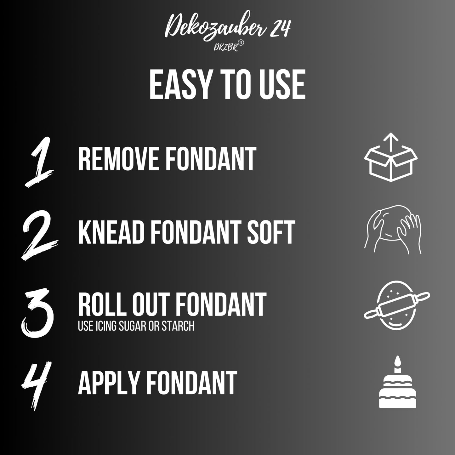 Dekozauber24 Premium Fondant for Cakes and Figurines, 8.8oz, Gluten Free, Vanilla Taste, Black