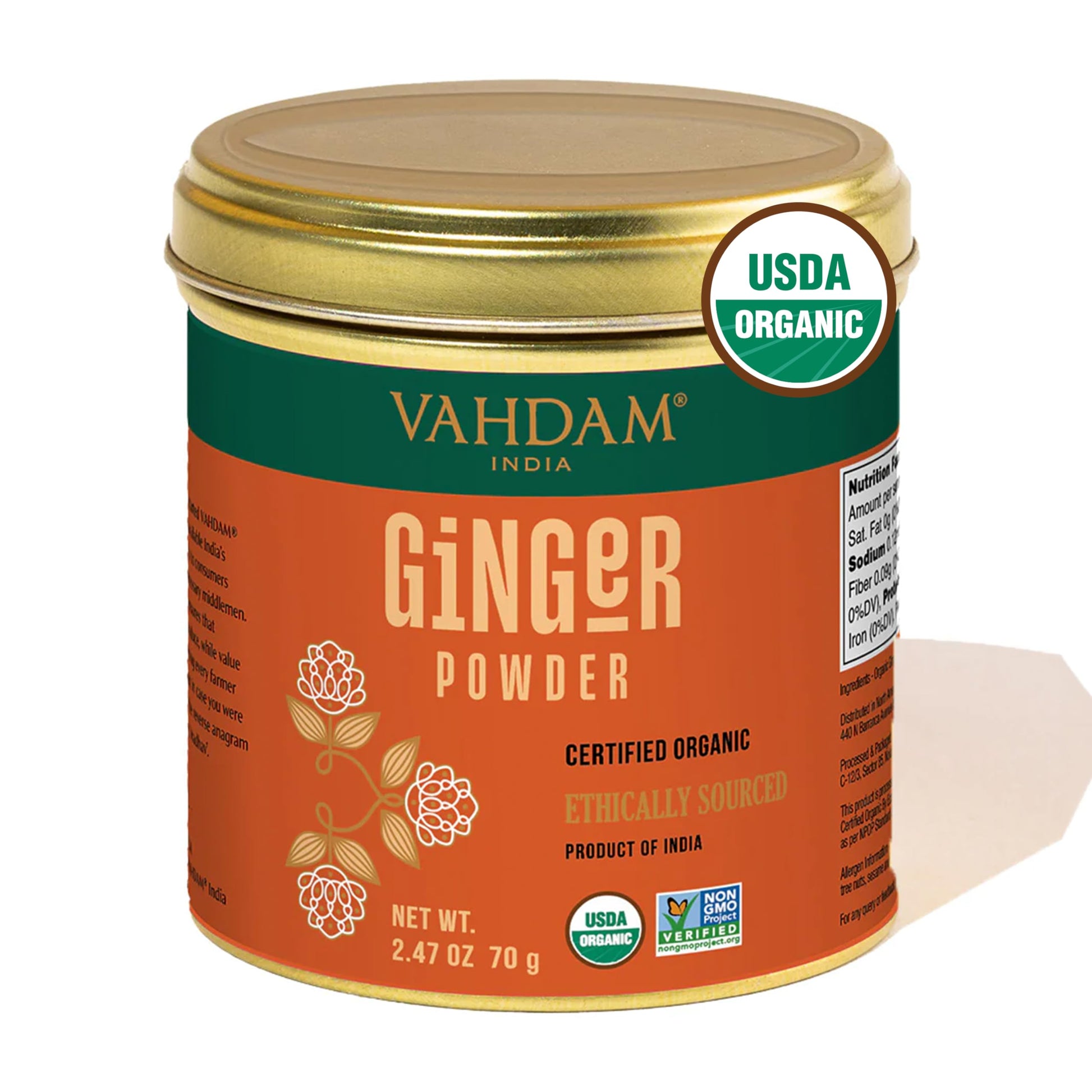 VAHDAM, Organic Ginger Powder (2.47oz) 100% Raw Ground Ginger Root Powder from India | Active Gingerol - Non GMO, Gluten Free | 