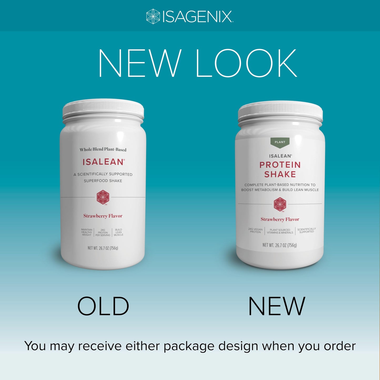 Isagenix Plant-Based IsaLean Protein Shake - Gluten & Soy Free - Strawberry - 26.7 oz (14 Servings)