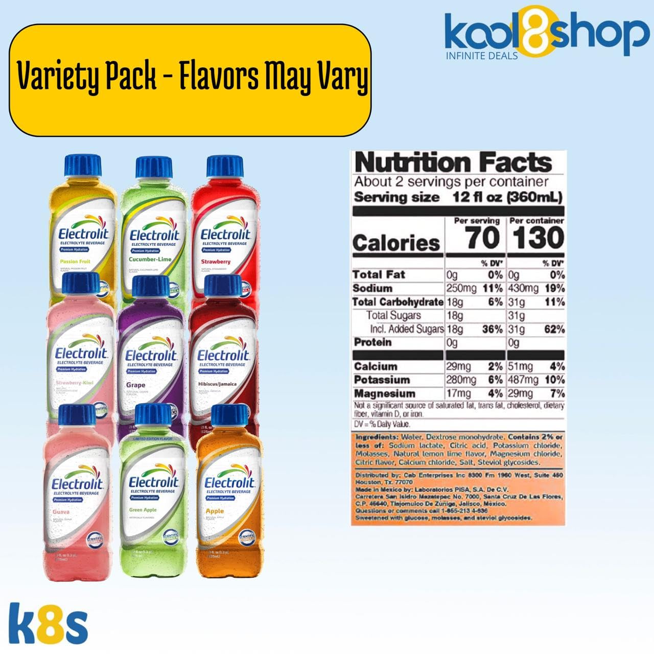 Electrolit Variety Pack Flavors May Vary Hydration Drink With Electrolytes 21 Fl Oz Plastic Bottles 9 Pack + 1 Microfiber Coolin