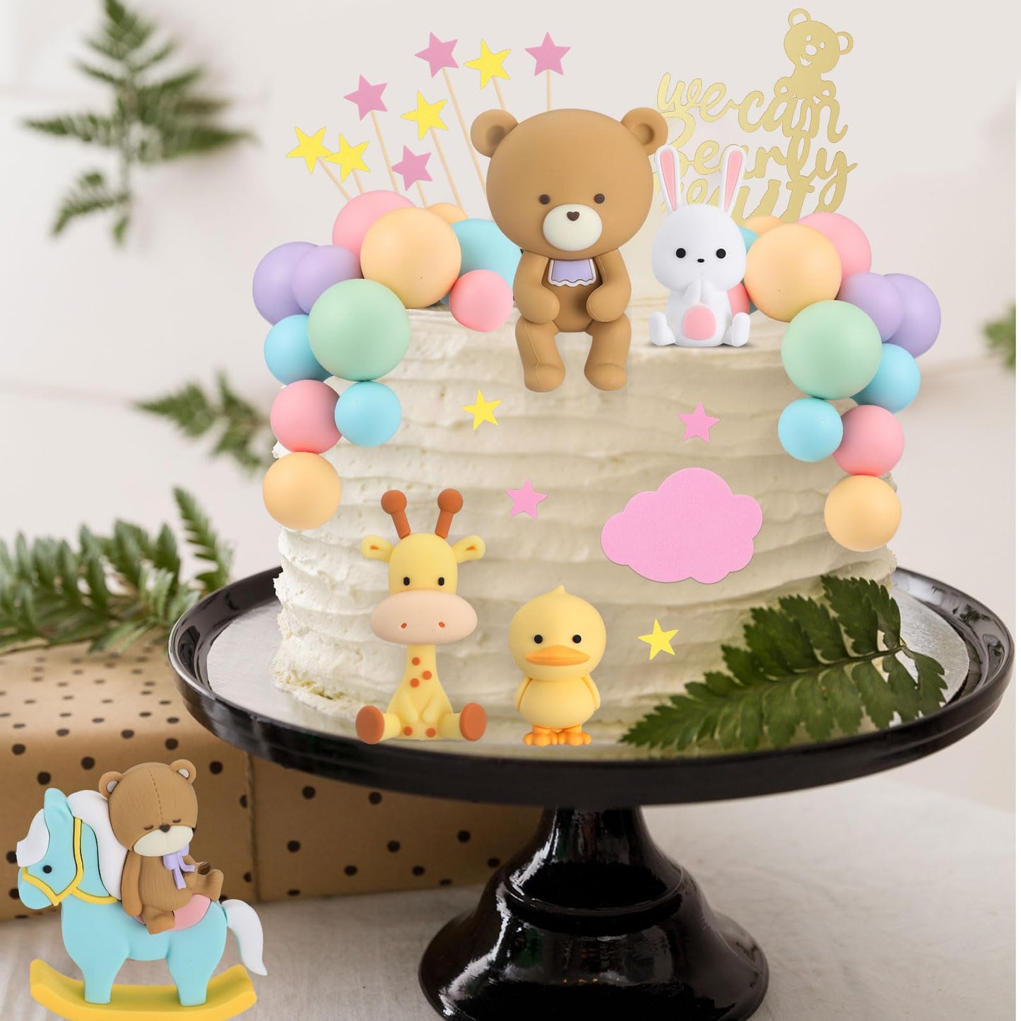 Yinder Bear Cake Toppers Mini Bear Cake Decorations Cake Toppers Gold White Pearl Ball For Birthday Party Decorations(Bright Col