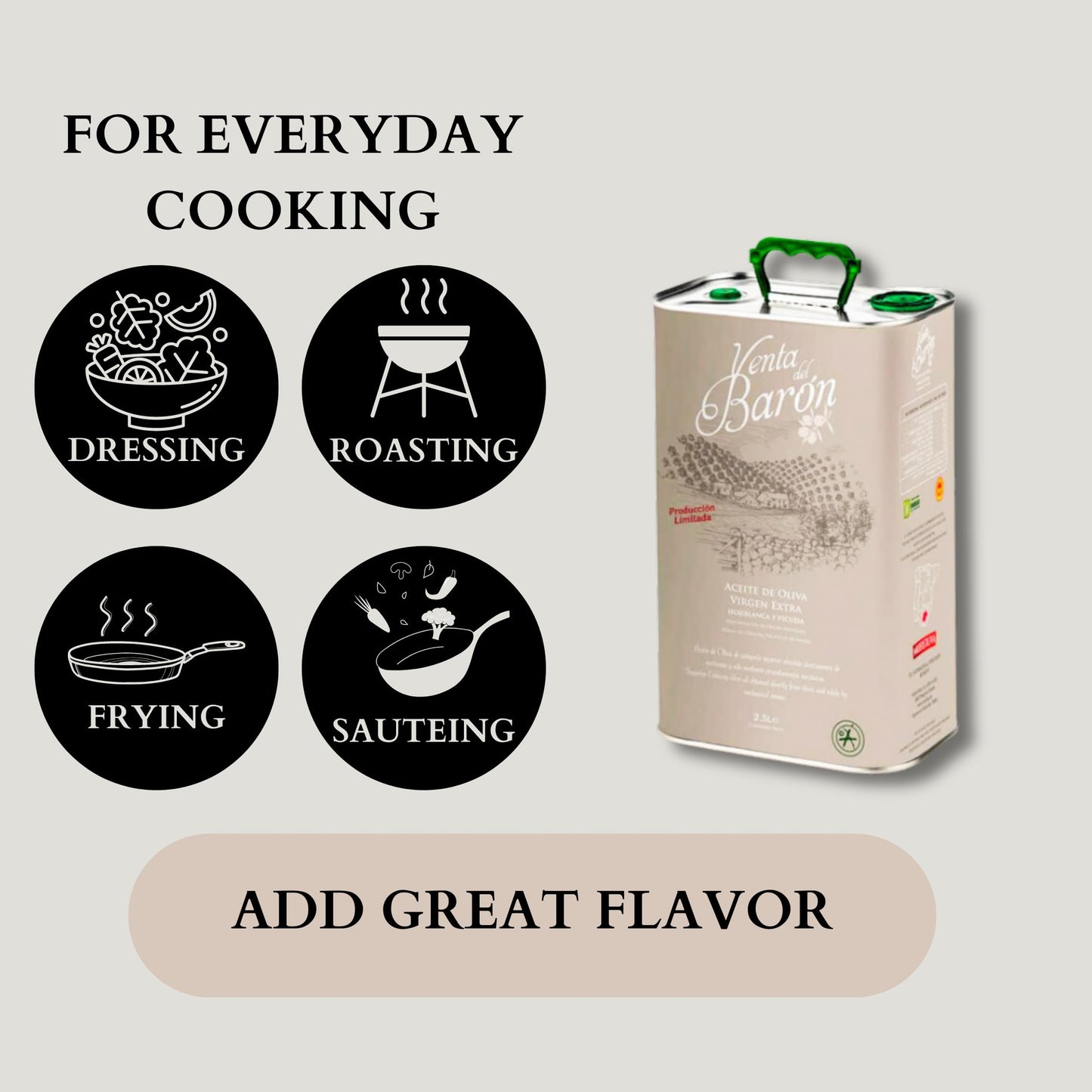 Venta del Barón Extra Virgin Olive Oil - Cold Pressed - High in Polyphenols - 84.5 fl oz (2.5 ltr) Tin