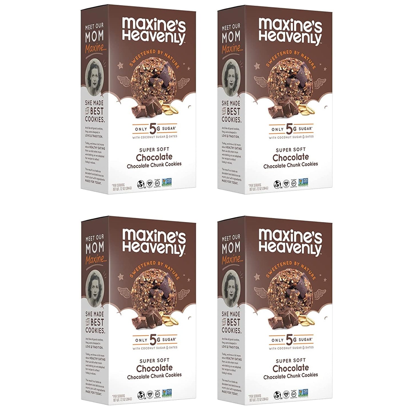 Maxines Heavenly Chocolate Chunk Cookies, Gluten Free, Vegan, Low Sugar, 7.2 oz (4 pack)